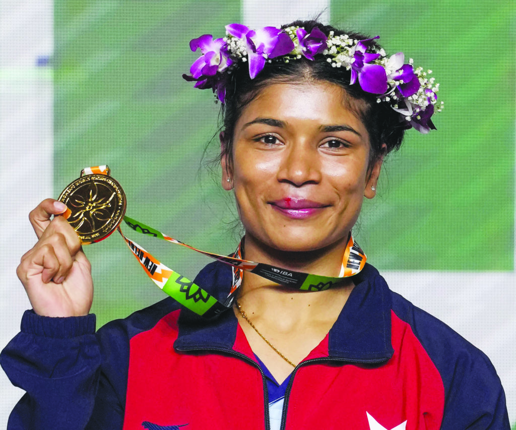 Nikhat Zareen Poses With Her Gold Medal During The Award Ceremony