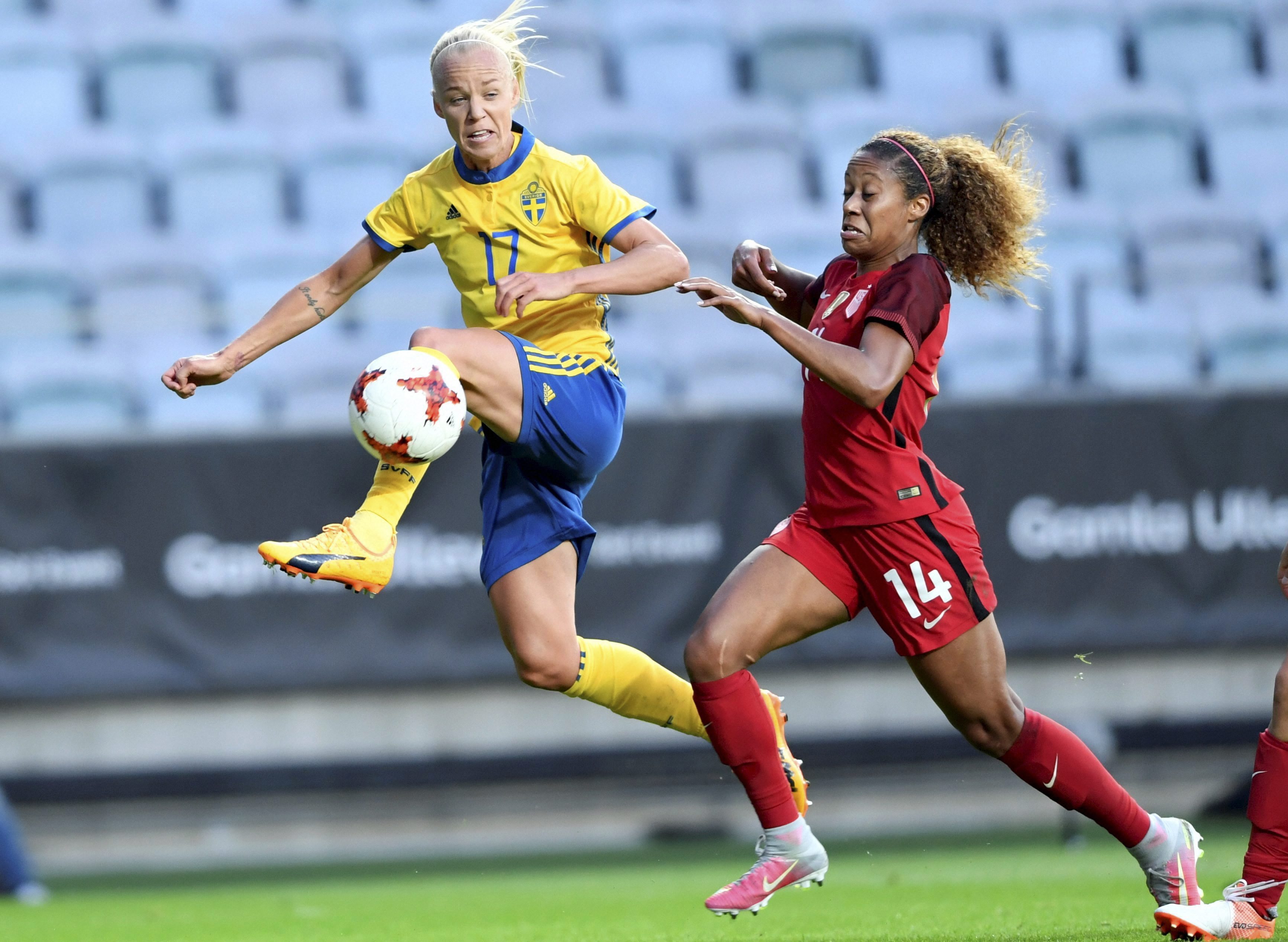 Women's international friendly soccer match between Sweden and the USA