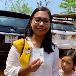 NPP candidate Agatha Sangma outside polling station in Tura.