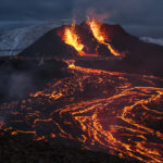 Lava flows from an eruption of a volcano