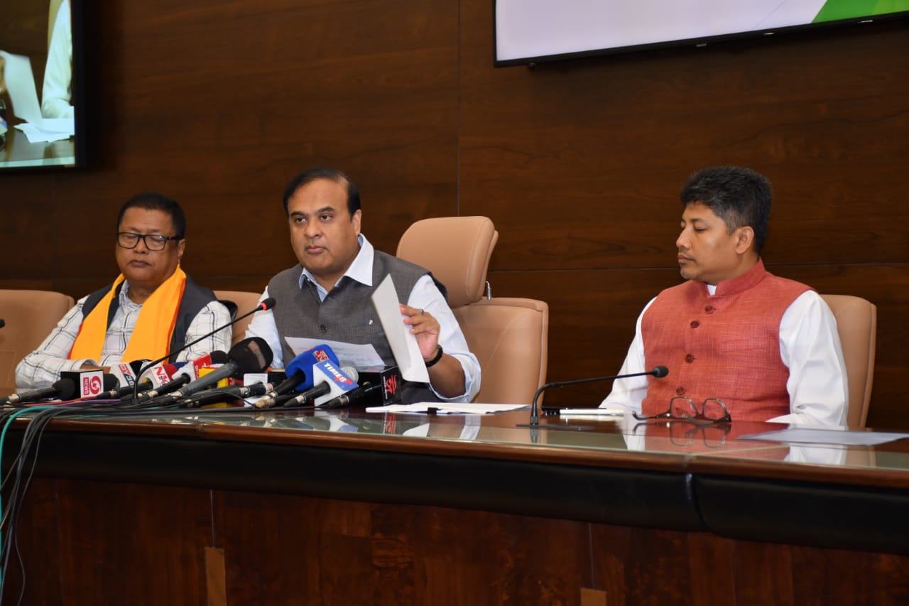 Assam CM, Dr Himanta Biswa Sarma briefs media after the cabinet meeting on  Wednesday. Photo by Reba Kumar Borah - The Shillong Times