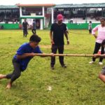 Student athletes competing in traditional Wapong Sika during National Sports Day celebration in Ampati on 29 August 2022