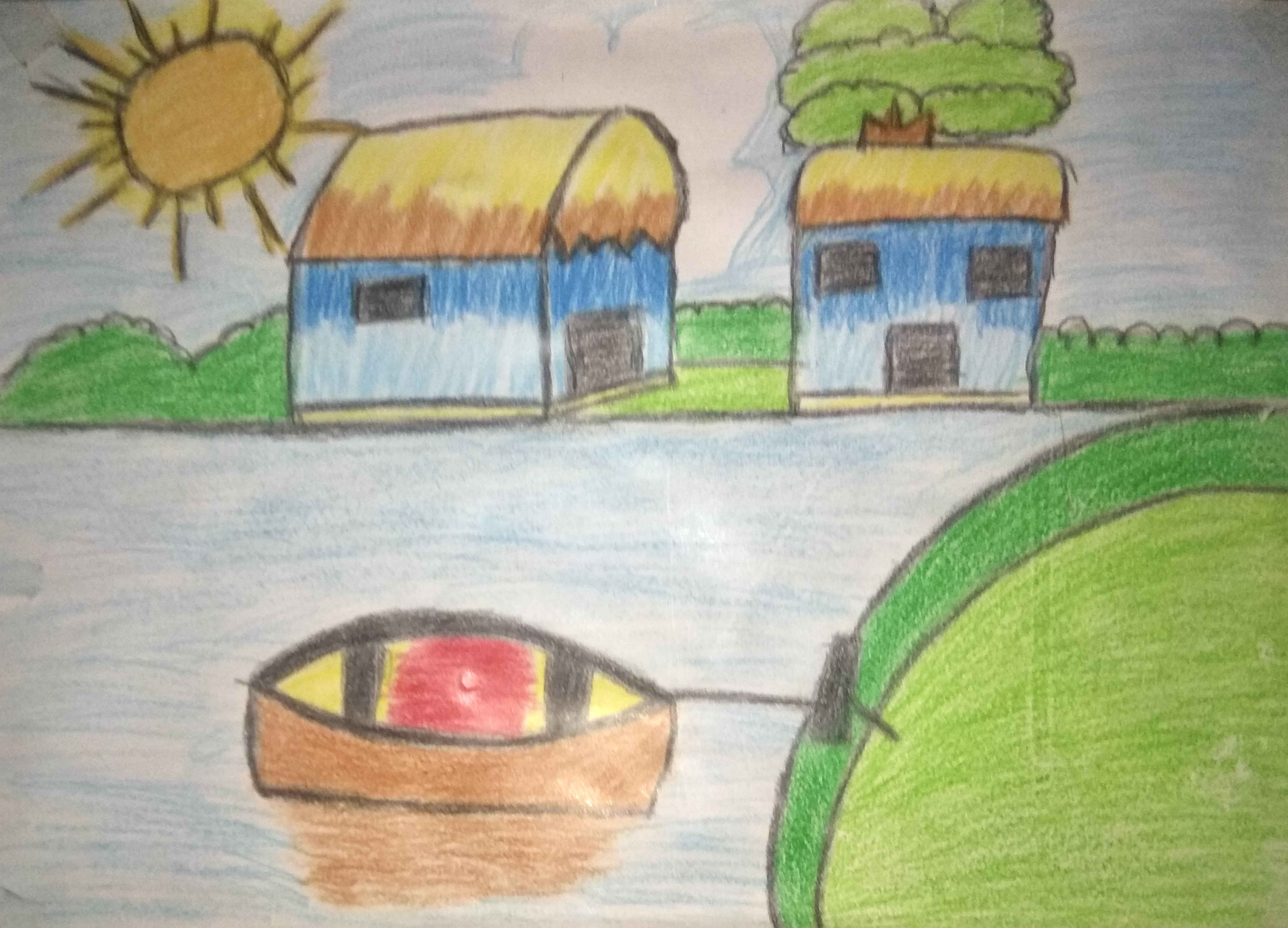 easy village scenery drawing for beginners in oil pastel - most easy and  simple steps | Oil pastel, Oil pastel colours, Beginner art
