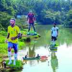 Cut-outs of Lionel Messi, Neymar Jr and Cristiano Ronaldo