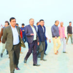 Assam tourism minister Jayanta Malla Baruah inspects the proposed site for developing the seasonal tourist spot on the Brahmaputra river bank, on Thursday. (1)