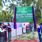 Deputy Speaker & Resubelpara MLA, Timothy D Shira among other dignitaries unveils the office signboard of the newly inaugurated Kharkutta Division PWD (R) at Kharkutta on Thursday.