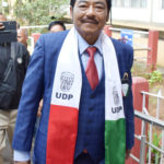 Former Home Minister HDR Lyngdoh speaking to media persons after his file nomination paper for Assembly election 2023  at DC office .   (Photo by Sanjib Bhattacharjee).