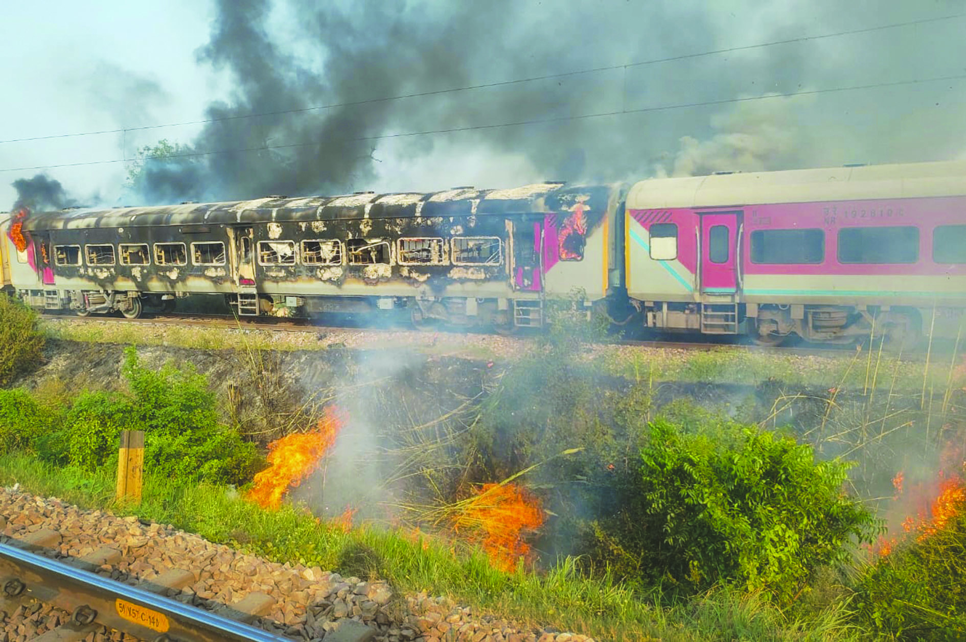 Coaches of the Patalkot Express after a fire broke out, in Agra, on  Wednesday. (PTI) - The Shillong Times