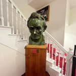 A bust of Lincoln beside a staircase in Ford’s Theatre
