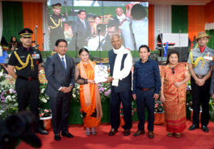 CM Conrad Sangma &amp; Governor CH Vijayashankar felicitating the sports persons during the 79th Independance Day celebration at Shillong Raj Bhavan on Friday. (Photo by Sanjib Bhattacharjee).